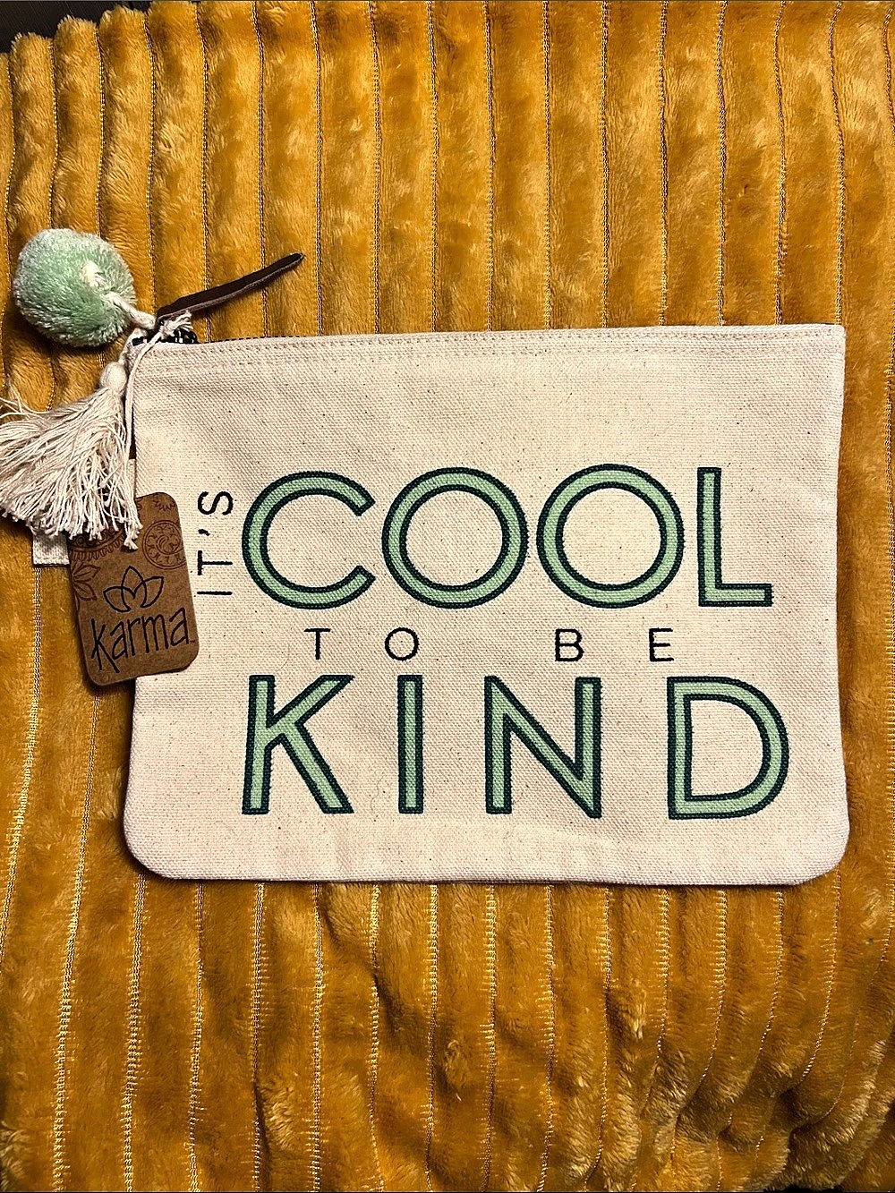 Karma Canvas Wristlet Pouch in Beige & Green NWT